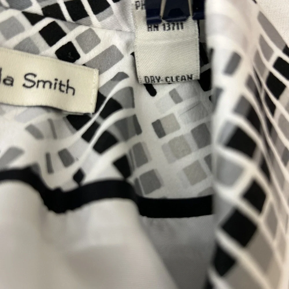 Amanda Smith Blazer 8 White Black Gray Geometric Square Jacket Lined Business